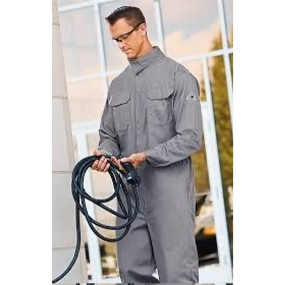 BULWARK Gray Flame Resistant Premium Coverall Zip Up Silver Tape GE Labeled 52L
